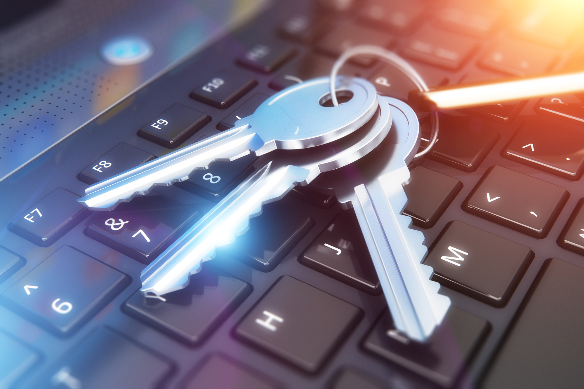 Security concept: keys on laptop keyboard