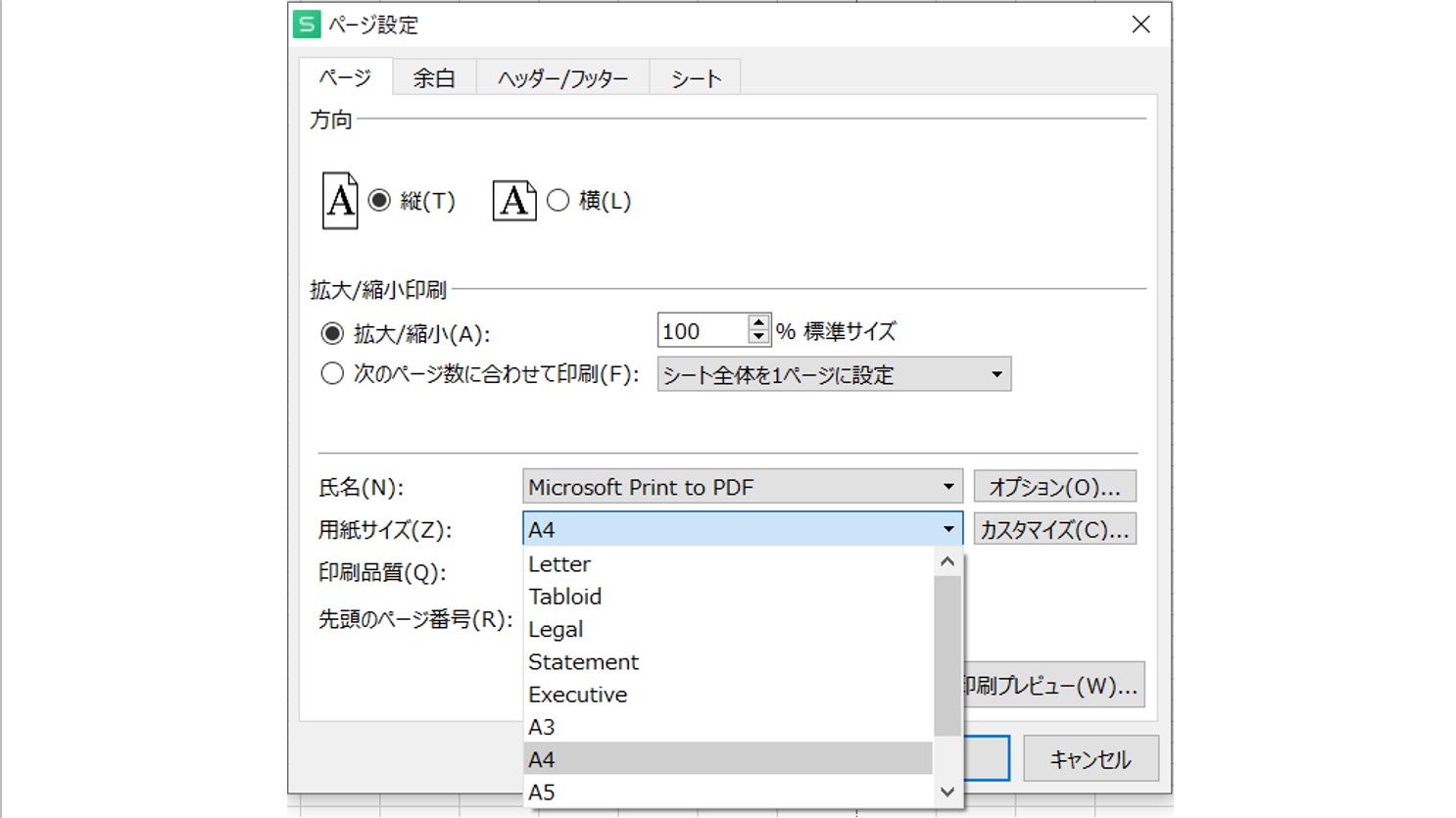 用紙サイズと用紙の向きを設定する